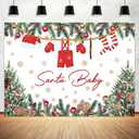 10X8ft Christmas Baby Shower Backdrop Santa Baby Christmas Party Decorations Photography Background Winter Newborn Xmas Tree Snowflake Baby Shower Decoration Cake Table Photo Booth Studio Props (Red02)