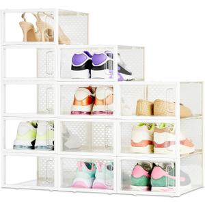 Amazon Basics Stackable and Foldable Clear Shoe Storage Organizer Box, Small, 12-Pack