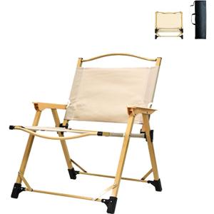 Folding Camping Chair, Outdoor Chair with Wooden Armrests,Folding Chair for Camping, Hiking, Beach, Picnic, Indoor Use（Seat Height: 11.6 in）