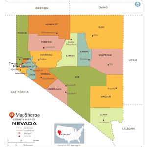 Nevada Counties Map - Standard - 36" x 38.75" Laminated