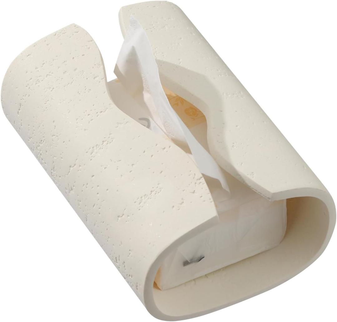 Tissue Box Cover Rectangle, Luxurious Facial Tissue Box Rectangular, Home Decor Travertine Stone Look Paper Holder Dispenser for Living Room Hotel Office Restaurant Cafe (Cream)