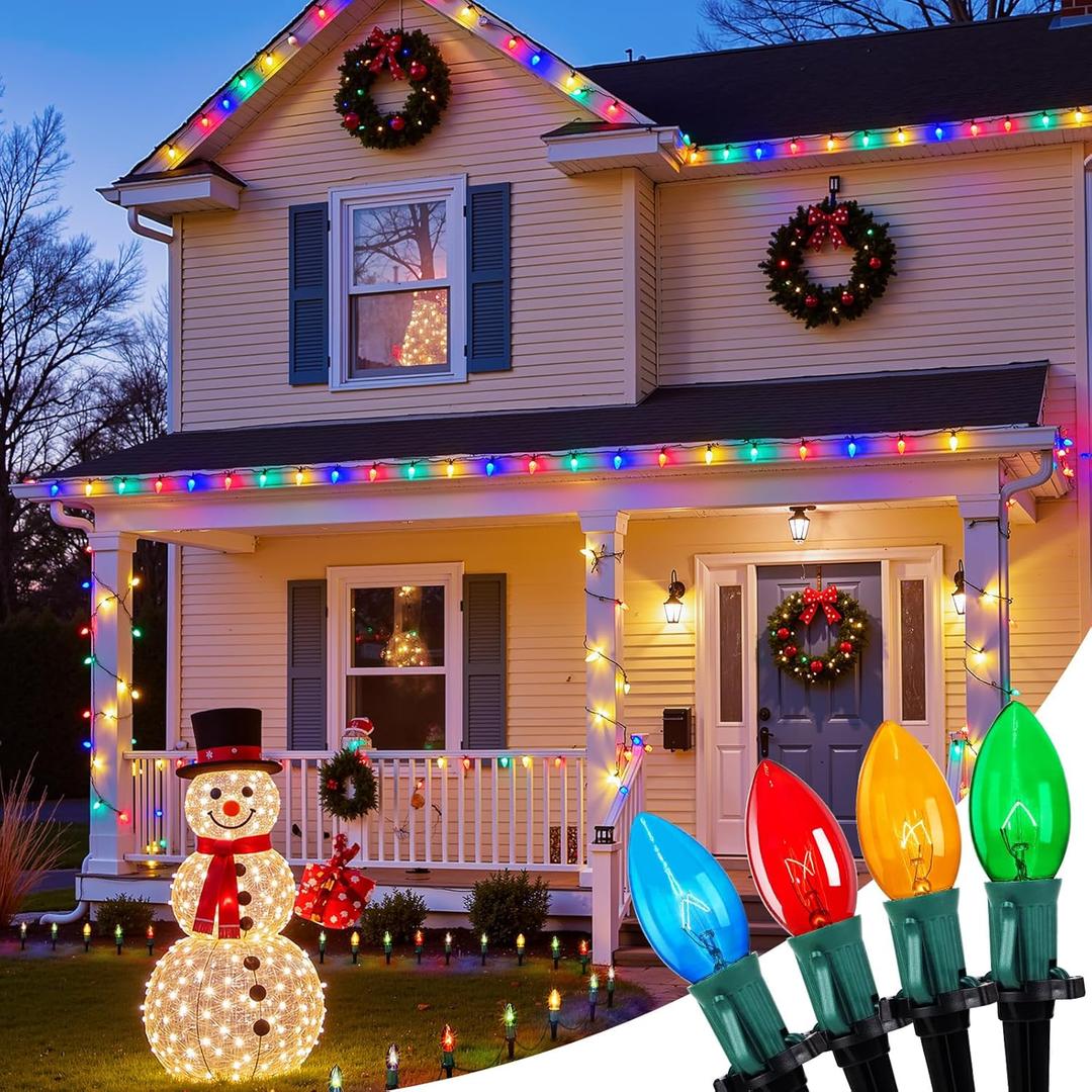 Christmas Pathway Lights Outdoor, 102.8 Ft Driveway Christmas Lights with 80 Multicolor Bulbs and Stakes, Connectable Outdoor Decorations Yard Walkway Sidewalk Holiday, Multicolor (4Packs)
