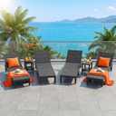 Outdoor Lounge Chairs Set of 4, 5-Position Adjustable Tanning Chairs with Wood Grain, All-Weather Resin Patio Recliners for Pool, Garden, Deck, Beach, Patio Lounge Chairs, Texture Black