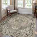 GENIMO Machine Washable 8x10 Area Rugs for Living Room, Non Slip Vintage Rugs, Low Pile Lightweight Chenille Print Rug for Bedroom, Dining Room, Home Office, Oatmeal Gray