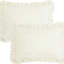 KKJIAF Ruffle Pillow Cases Standard Size Set of 2, Ruffled Pillow Covers with Envelope Closure, Wrinkle Resistant Ruffled Pillow Shams 20" x 26", Beige