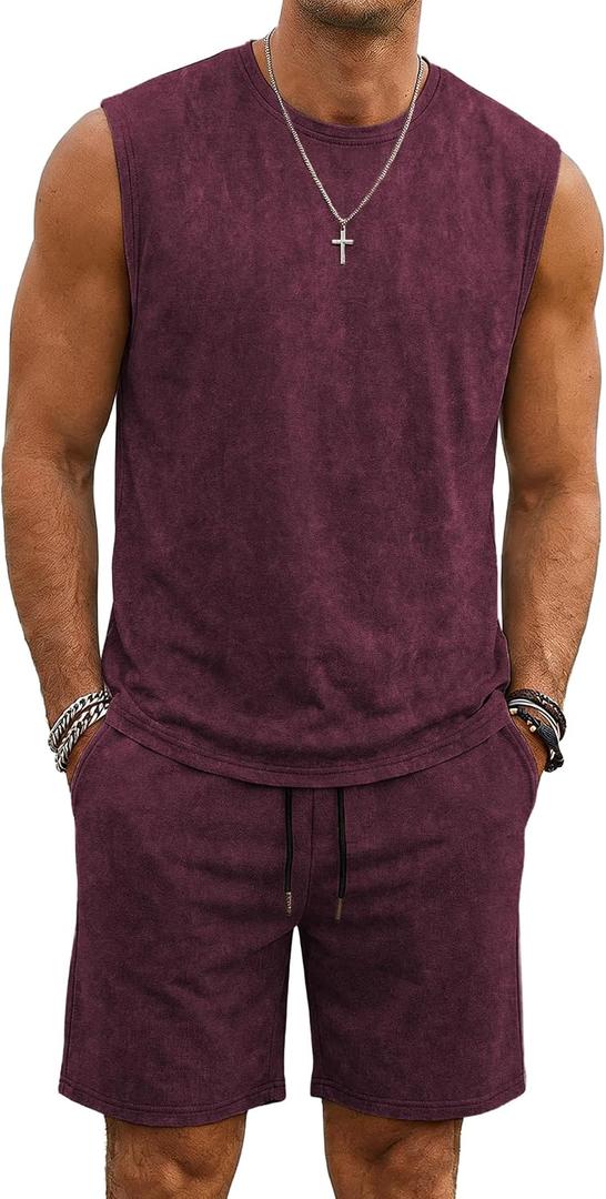 JMIERR Men's Vintage Acid Wash Two Piece Set Tank Top and Shorts