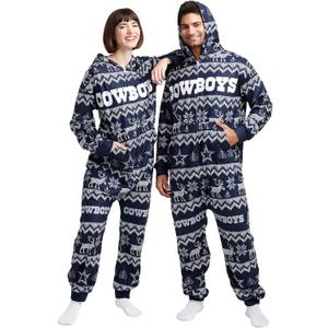 FOCO Unisex NFL Team Logo Pajamas One Piece Onesie (Large, Holiday Ugly Pattern)