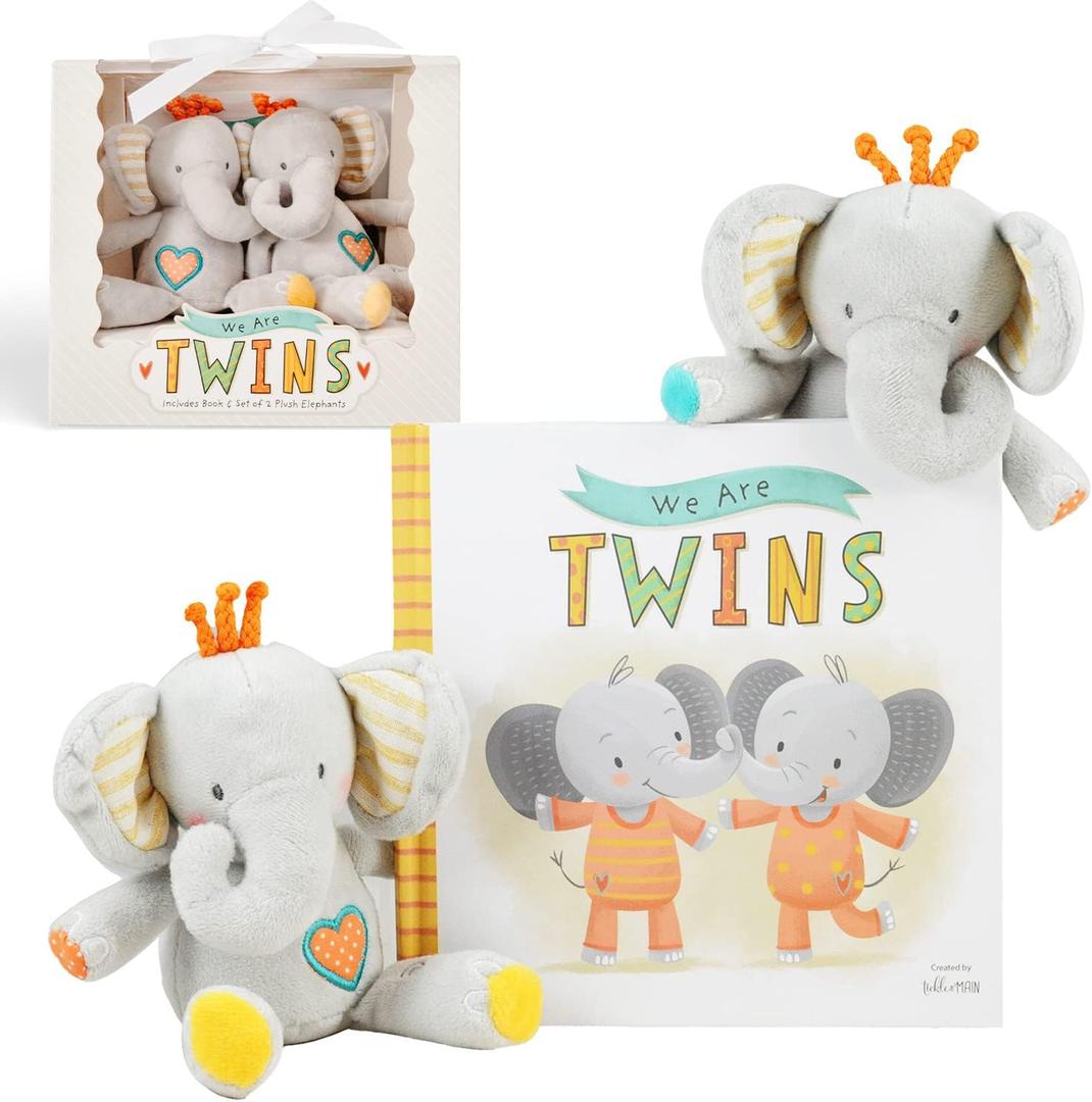 Tickle & Main Baby Gift Set for Twins Newborn & Infant - 3-Piece, Multicolor - Rhyming Baby Book for Twins & 2 Plush Elephant Rattles - Gift for Boys & Girls