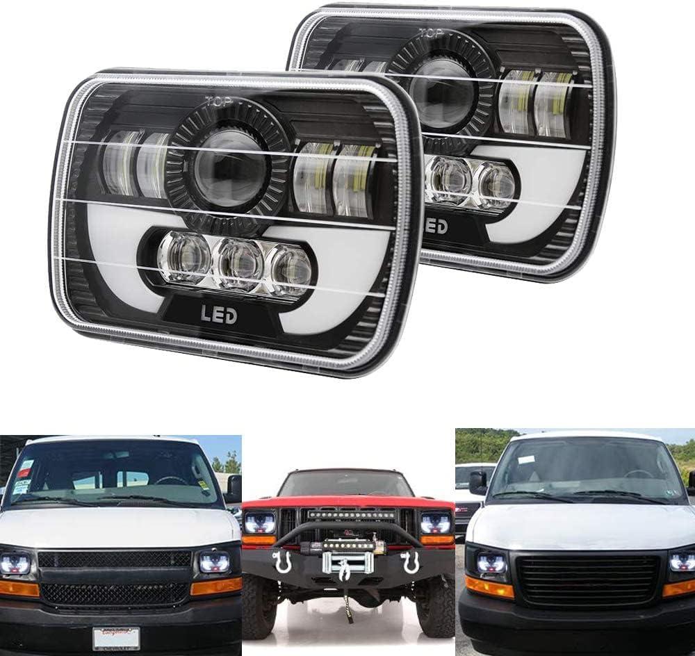 120W Rectangle 7x6 5x7 Inch Headlights 6052 6054 H5054 H6054 Headlight DRL Hi/Low Sealed Beam H4 Plug Compatible With GMC Ford Chevy Chevrolet Cargo Van Express Nissan