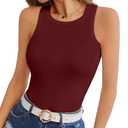 VAFFUL Womens Summer Tanks Top Basic Round Neck Sexy Sleeveless Slim Fitted Ribbed Casual Top Shirts Tees Wine Red XL