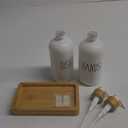 HULISEN Dish Soap Dispenser Set with Wood Tall Tray, Kitchen Soap Dispenser Set, Matte Hand and Dish Soap Dispenser Set for Modern/Boho/Farmhouse Kitchen Decor (Rectangle White)