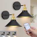 Battery Operated Wall Sconce Set of 2,Vintage Wireless Wall Sconces with Remote, Dimmable Led Wall Lights, Wall Lamp Fixture Indoor Bedroom Living Room Kitchen, LED Bulbs Included, Gold