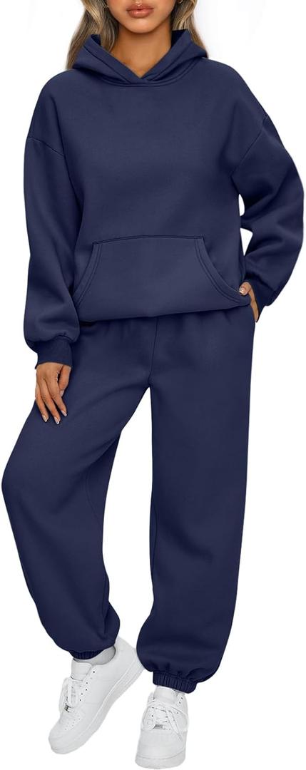 AUTOMET Womens 2 Piece Outfits Lounge Hoodie Sweatsuit Sets Plus Size Fall Fashion Clothes Airport Travel Pants Tracksuits (Small, Navy)