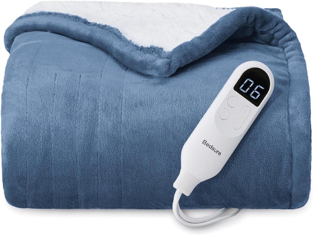 Bedsure Heated Blanket Electric Throw - Soft Flannel Electric Blanket, Heated Throw with 4 Time Settings & 6 Heat Settings, Warm Gift for Grandma (50x60 inches, Blue)