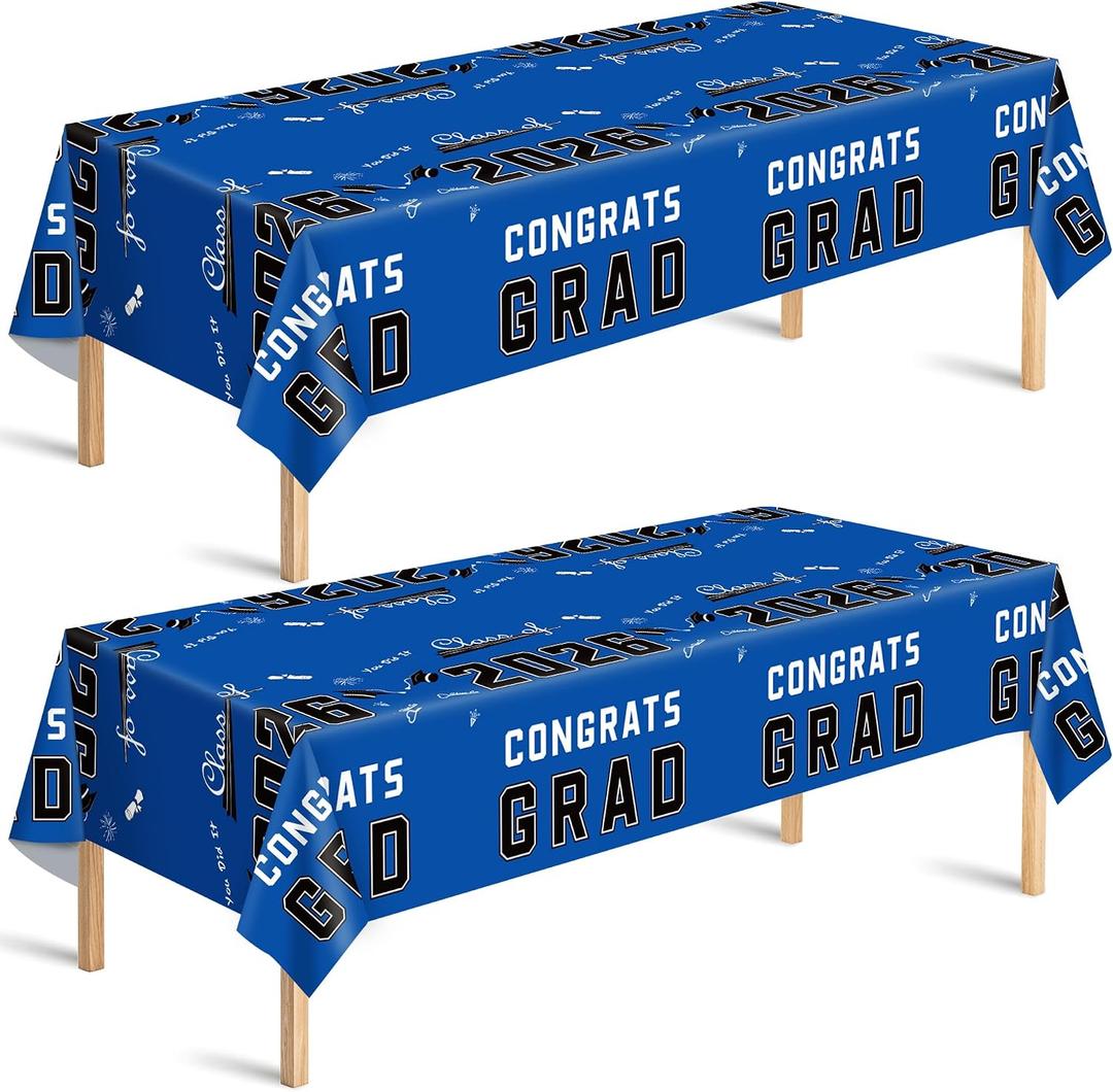 2 x OHOME Graduation Decorations 2026 - Class of 2026 - Plastic Blue Tablecloth for Graduation Party Decorations - Class of 2026 Decorations Party Favors Supplies Banner,2 Pack