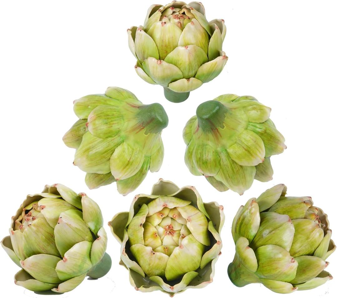 Notakia 6Pcs Green Large Faux Artichokes for Decoration Bowl Fillers Fake Fruit Artificial Artichokes that Look Real Realistic Fake Vegetable Decor for Home Kitchen Table Party Centerpiece