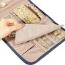 Travel Jewelry Case Organizer, Foldable Storage Roll for Earrings, Necklaces, Rings, Bracelets, Brooches, Blue-Gray