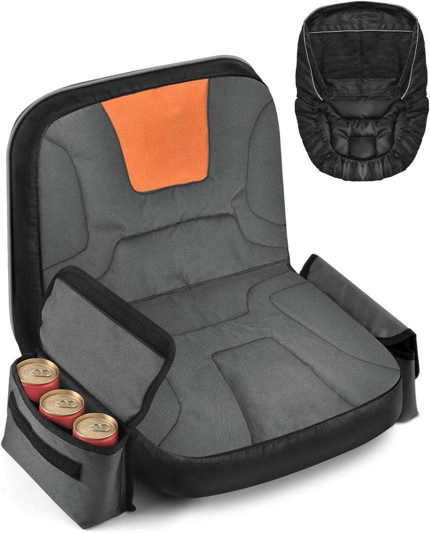 PACETAP Tractor Seat Cover with Drink Pouch, Heavy Duty 600D Oxford Waterproof Riding Lawn Mower Seat Cover Fits Kubota, for Cub Cadet, for Ford, for Mahindra, for Husqvarna (Medium) (Gray&Orange)