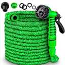 Outdoor Garden Water Hose  [JAZZZON] Lightweight, flexible, and durable Magic Garden Water Hose  Expandable 3X Flexible Polyester with 7 Nozzle Function, Color Green