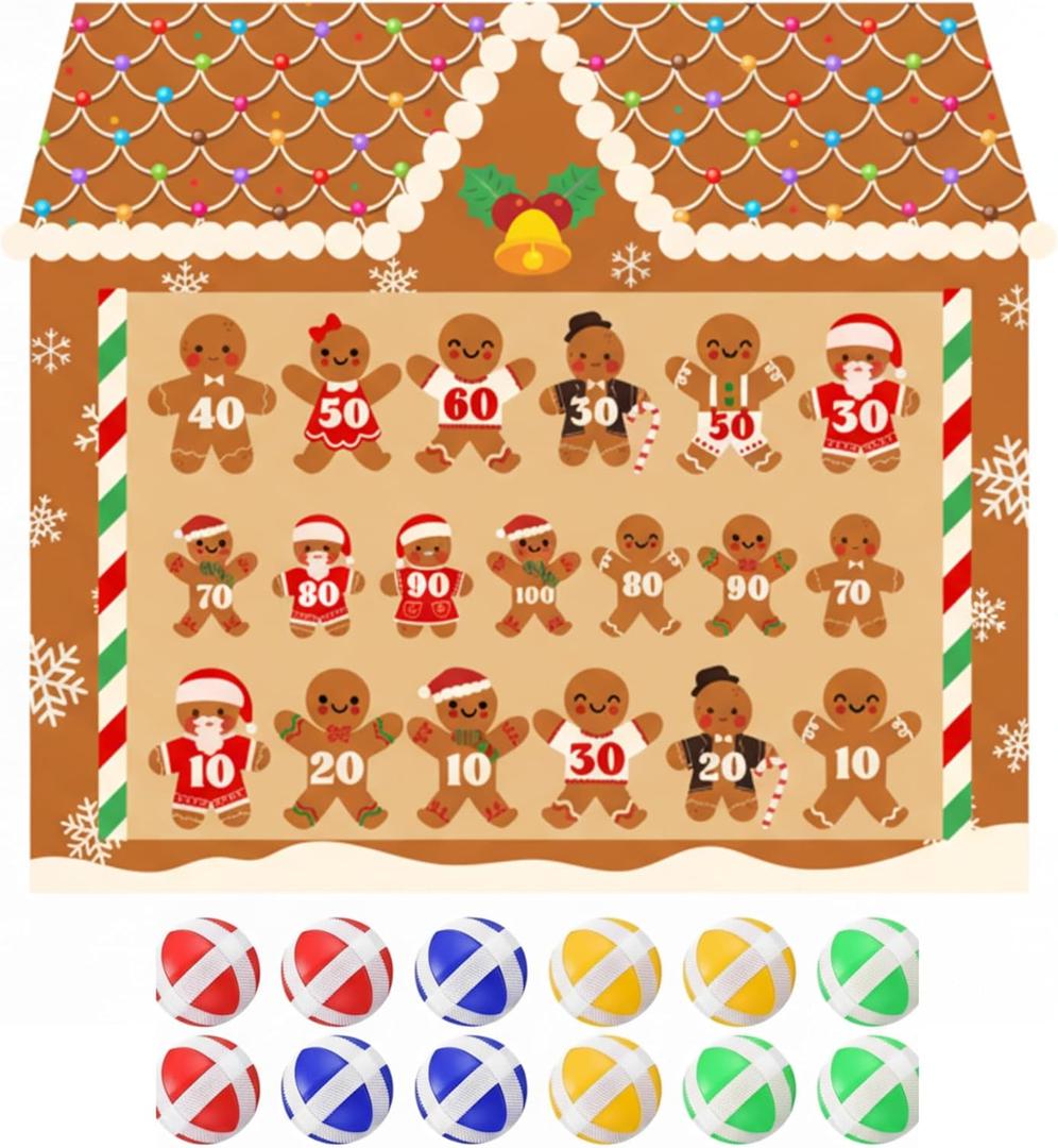 Jenaai Christmas Games Toys Gifts Large Xmas Felt Dart Board Game with 12 Pcs Sticky Balls Christmas Party Supplies Indoor Outdoor Xmas Decor for Family Carnival Birthday Gifts