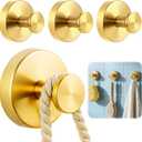 4 Packs Suction Cup Hooks for Shower, Heavy-Duty Wreath Hangers for Front Door, No Drill Glass Door Shower Suction Hooks No Damage for Walls Bathroom Kitchen Window Mirror Tile Towel Coat Robe Loofah (Brushed Gold)
