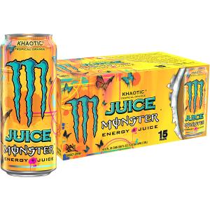 Monster Energy Juice Monster Khaotic Tropical Orange, Energy + Juice, Energy Drink, 16 Ounce (Pack of 15), No Best Before Date Marked