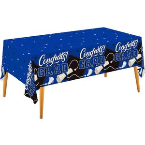2 x Gatherfun Graduation Decorations Kit - 2 Pcs Blue Gongrats Grad Tablecover for Party Decorations，Graduation Plastic Table Covers 54"x108"