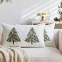 Festive Embroidered Christmas Pillow Covers 12x20 Set of 2, Farmhouse Rustic Decor for Sofa Living Room Xmas Holiday (Green Tree, 12"x20"(Pack of 2))