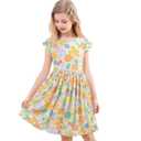 2 x Girls Floral Print Summer Sundresses with Ruffle Flutter Sleeve in Soft Cotton A-Line Smocked Flowy Design for Casual Boho Style Ages 4-12 Years, 170