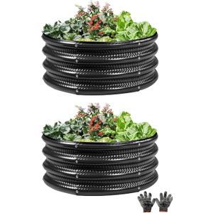 Gartist 2 Pcs 2x2X1 FT Round Galvanized Raised Garden Bed Kit, Black Outdoor Planter Garden Bed, Metal Raised Box for Vegetables, Fruits, Flowers & Herbs