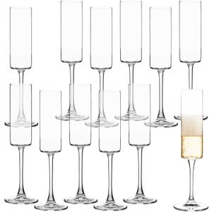 UMEIED Champagne Flutes, 6oz Edge Champagne Glasses Set of 12 with Long Stem - Sparkling Glasses & Elegant Gift for Home, Wedding, Anniversary, Party, Birthday, Clear