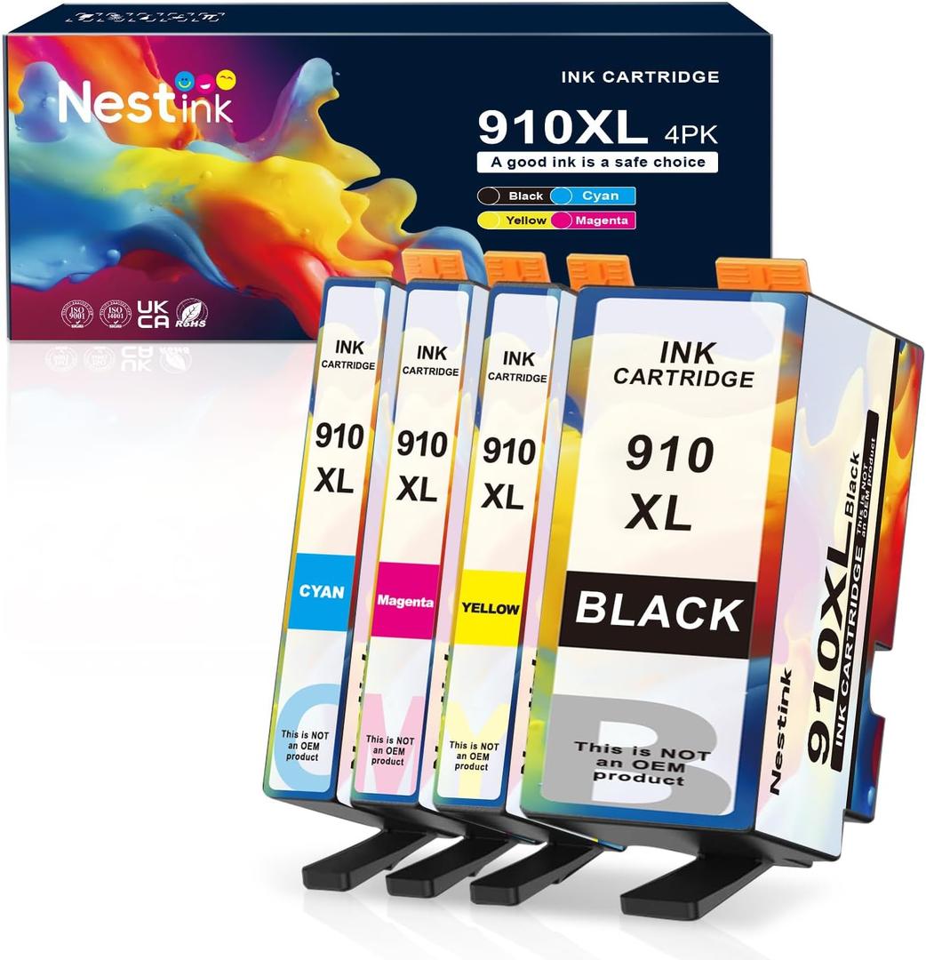 910XL Ink Cartridges Combo Pack Replacement for HP Ink 910 XL Compatible with OfficeJet Pro 8020 8025 8028 8035 8030 8010 8015 8018 8022 Printer (1 Black,1 Cyan,1 Magenta,1 Yellow)