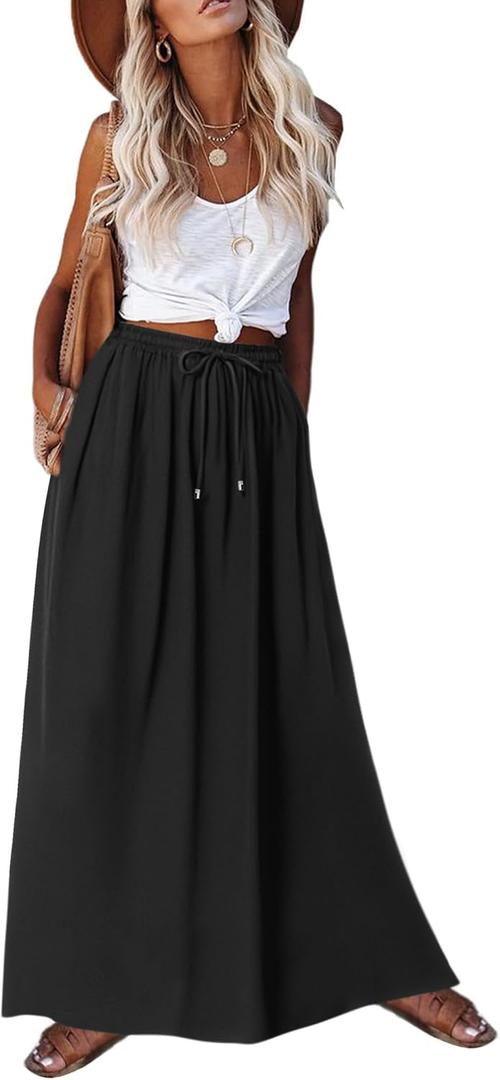 Zeagoo Women's 2026 Boho Floral Skirt Casual Elastic High Waist Maxi Skirts Flowy A Line Beach Long Skirt with Side Pockets, 2XL