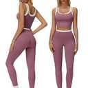 1 Piece Workout Sets for Women Racerback Color Block Tank Top Matching High Waist Tummy Control Leggings Clothes Womens ONE Piece Athletic Set Gym Wear Active Yoga Outfits U Back Purple L