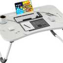 Folding Lap Desk, 23.6 Inch Wood Laptop Bed Desk with Cup Holder, Portable Bed Table for Working Writing Reading & Eating for Bed, Sofa, Couch, Floor - White&Black