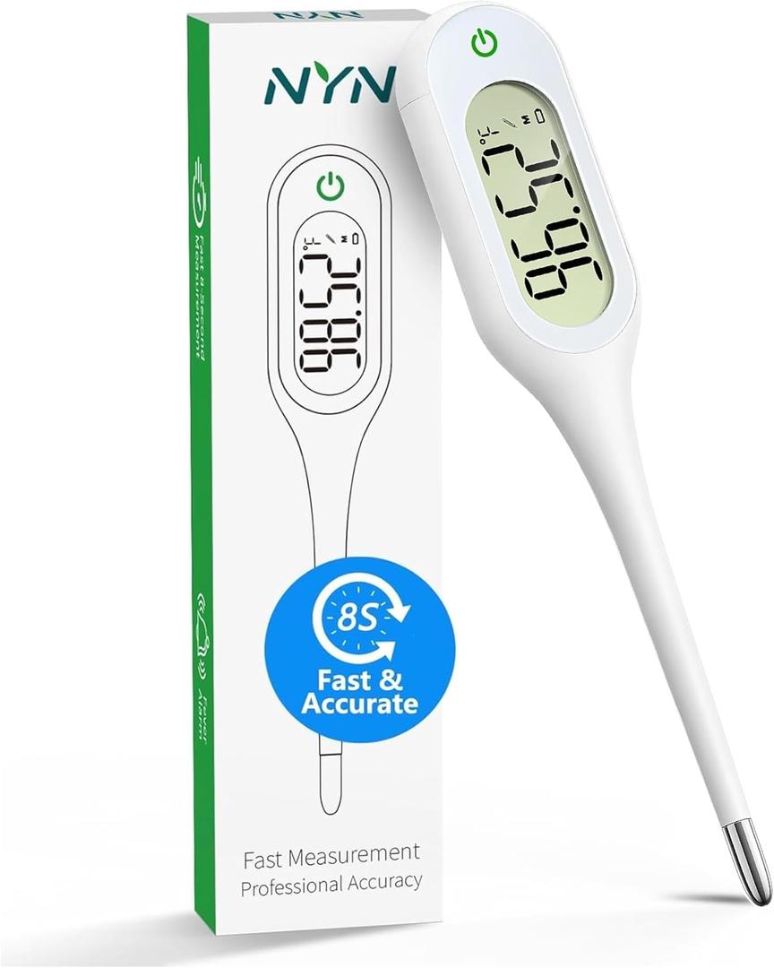 Fast 8 Seconds Digital Thermometer for Adults, Kids and Babies | Oral, Rectal, Underarm Thermometer with Fever Alarm, Memory & Large Display | Accurate and Reliable | Clinic & Home Use