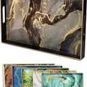 Black Marbling Decorative Tray with Handles, Morden Plastic Rectangular Serving Tray for Coffee Table Bathroom, Ottoman, Home Decor, 15.7"* 10.2"* 1.38" (Trema05)