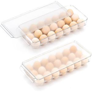 cutesun Egg Holder for Fridge, egg container for refrigerator, 2 Pack Egg Tray for Refrigerator with Lid, Plastic Container for Organizer Bins Holds 42 Eggs (2Packs, 42)
