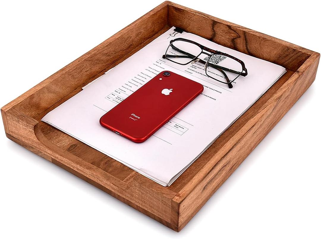 EDHAS Letter Trays & Stacking Supports Acacia Wood Desk Document, File Folder, Magazine Holder Tray (14" x 11" x 2")