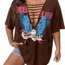 SOLY HUX Women's Plus Size Letter Graphic Tees Cut Out Deep V Neck Half Sleeve T-Shirts Tops, Size: XX-Large Plus