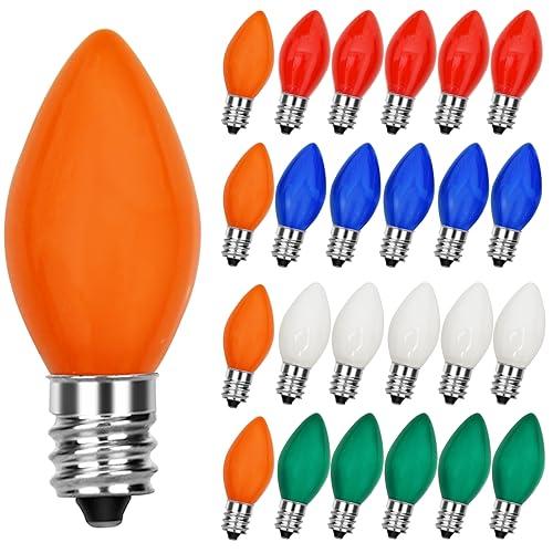 25 Pack C7 Christmas Replacement Bulbs, Multicolor Christmas Bulbs Vintage Ceramic Lights for Indoor Outdoor Patio Christmas Party String Lights, 5W Incandescent Night Light, C7/E12 Candelabra Base - Pack Of 3
