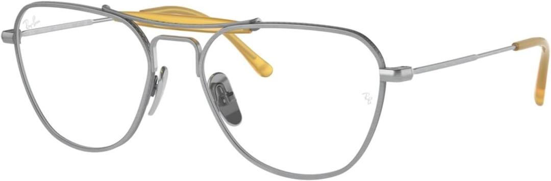 Ray-Ban Women's RX8064V Titanium Square Prescription Eyewear Frames, Brushed Silver/Demo Lens, 53 mm