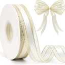 White Organza Ribbon 50 Yards 1 Inch White Organza Gold Edge Sheer Ribbon for Gift Wrapping DIY Craft Christmas Tree Wedding Party Decoration Flower Bouquet Hair Bow Making Christmas Ribbons