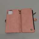 Defencase Compatible with iPhone 13 Case Wallet with RFID Blocking Card Holder for Women and Men, Fashion PU Leather Magnetic Snap Flip Zipper Strap Wallet Phone Case Fit for iPhone 13 6.1", Rose Pink