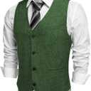 COOFANDY Men's Casual Business Vests Lightweight Waistcoat Slim Fit Suit Vest (Green, M)