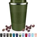 Insulated Coffee Tumblers with Flip Lid 12oz / 17oz, Stainless Steel Travel Coffee Mug Leak Proof, Vacuum Insulated Coffee Mug Reusable Cup, Keeps Cold and Hot for Coffee Tea (Army Green)