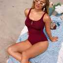 Aleumdr Womens Textured One Piece Swimsuit Tummy Control Bathing Suit Tie Knot Cutout Swimwear (XXL)