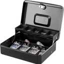 KYODOLED Locking Cash Box with Top Lock,Money Box with Cash Tray,4 Bill/5 Coin Slots,Lock Safe Box with Key,Money Saving Organizer,11.81Lx 9.45Wx 3.54H Inches,Black XL Large