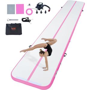 VEVOR Gymnastics Air Mat, Inflatable Track with Electric Pump, Training Mats for Home Use/Gym/Yoga/Cheerleading/Beach/Park/Water (20ft*3.3ft*4in(6*1*0.1m), Pink)