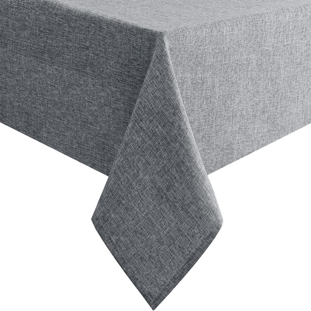 Hiasan Faux Linen Rectangle Tablecloth - Wrinkle and Stain Resistant Washable Table Cloth for Kitchen Dining Room Holiday Table Cover for Party Dinner, Grey, 90 x 132 Inch
